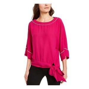 TRINA TURK Womens Purple Embellished Rhinestone Short Sleeve Jewel Neck Top XS